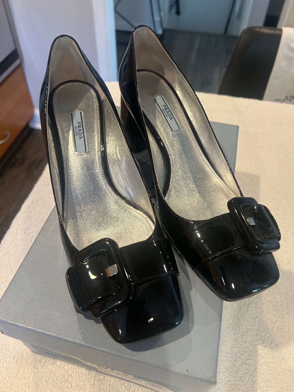 Prada, Black Patent Leather, 3 In. Heel, Slightly Worn, Excellent Condition - Picture 7 of 8
